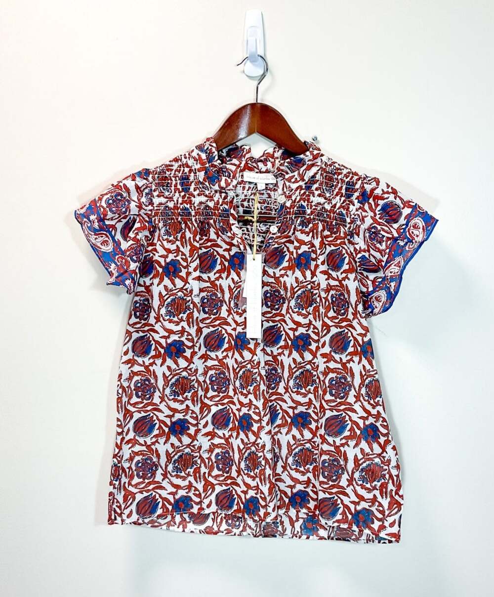 NWT Small House Of Harlow 1960 Henley Butterfly Sleeve Blouse
